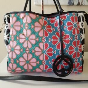 Kate Spade Pink and Blue Geometric Floral Tote